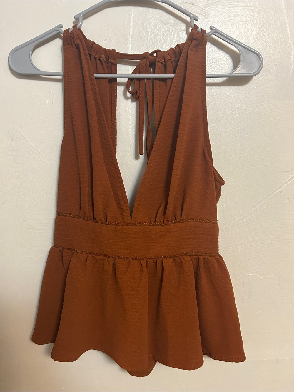 SHEIN Rust Brown Halter Peplum Camisole